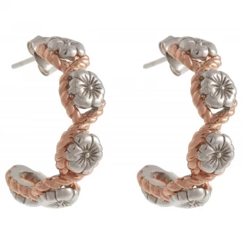 Image of Ladies Olivia Burton Rose Gold Plated & Sterling Silver Flower Show Rope Hoop Earrings