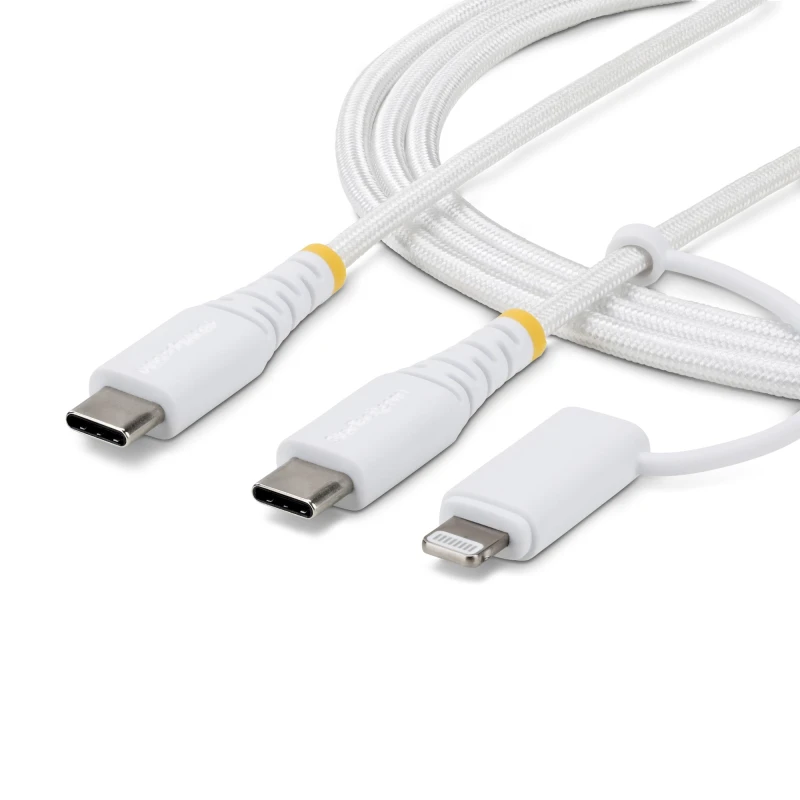 Image of StarTech.com 1m (3ft) 2-in-1 Rugged USB-C Charging Cable with Lightnin