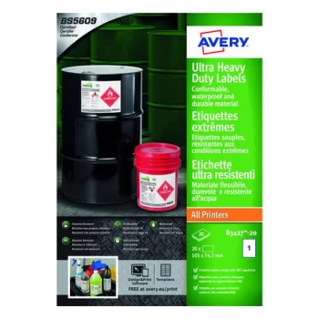 Image of Avery Ultra Resistant Labels 74x105mm Pack of 160 B3427-20