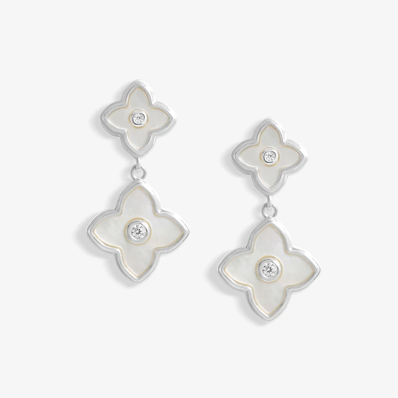 Image of Jon Richard Silver Plated And MOP Clover Double Drop Earrings Silver female One Size