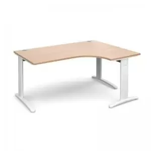 Image of TR10 deluxe right hand ergonomic desk 1600mm - white frame and beech