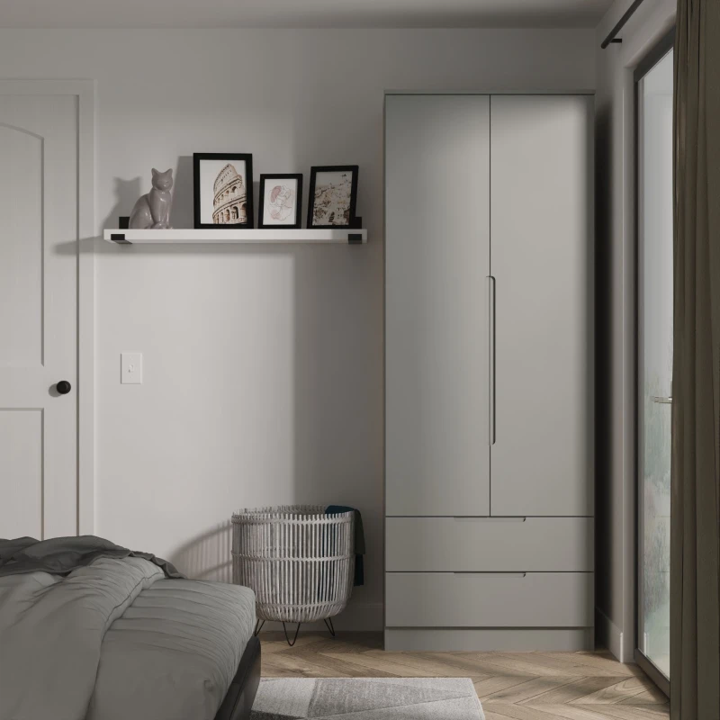 Image of Welcome Furniture Ready Assembled Milan Tall 2 Drawer Wardrobe In Dusk Grey MIL081DGDG