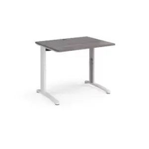 Image of TR10 height settable straight desk 1000mm x 800mm - white frame and grey oak top