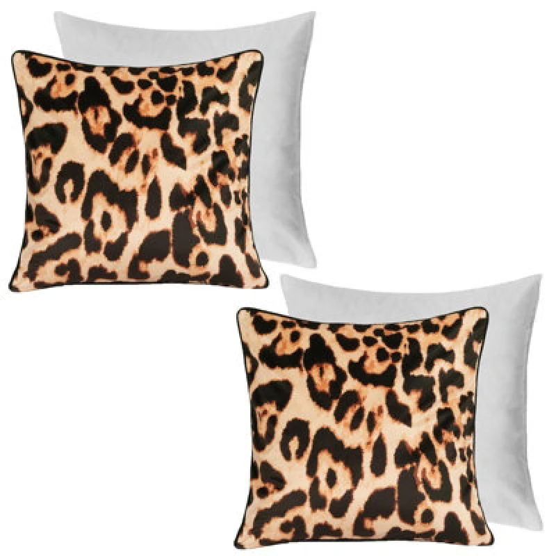 Image of OHS OHS 2 Pack Leopard Matte Velvet Filled Cushion Covers in Natural Size: 45cm x 45cm Natural 45cm x 45cm Unisex 5027434216543