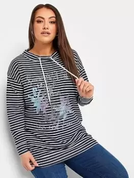 Image of Yours Stripe Placement Sweatshirt - Multi, Blue, Size 20, Women