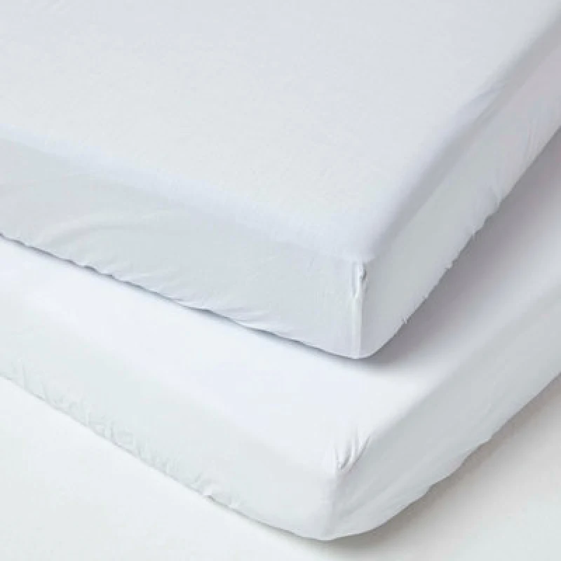 Image of Homescapes White Cotton Cot Bed Fitted Sheets 200 Thread Count, 2 Pack
