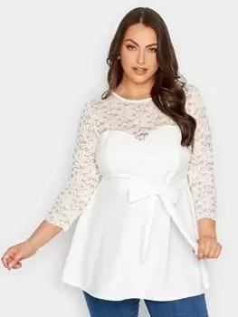 Image of Yours Lace Sweetheart Peplum Top - White, Size 22-24, Women