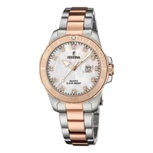 Image of Festina F20505-1 Women's Mother Of Pearl Dial Two Tone Wristwatch