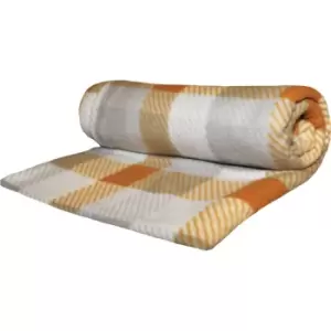 Image of Velosso Check Polar Fleece Blanket (One Size) (Ochre) - Ochre