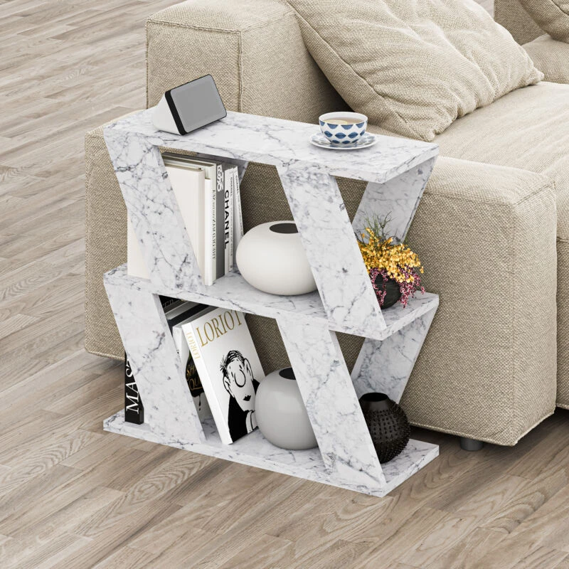 Image of DECORTIE Decortie - Lazena Modern Side End Coffee Table Multipurpose h 55.4cm 3 Tier - White Marble Effect - Carrara M.SH.14114.8