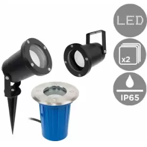 Image of 3 In 1 Ground / Wall / Spike Outdoor Light Black Finish Ip65 Rated - Pack of 2