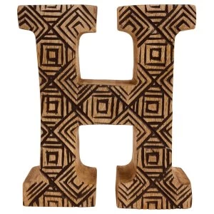 Image of Letter H Hand Carved Wooden Geometric