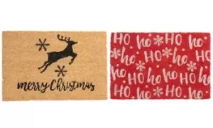 Image of Christmas Coir Door Mats, Ho Ho Ho - Red, One, Nicola Spring