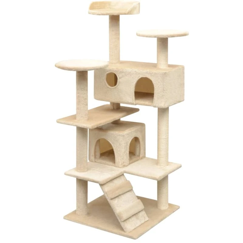 Image of vidaXL Cat Tree Playhouse Condo Tower with Sisal Scratching Posts 125cm Beige