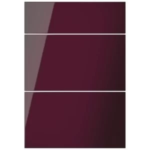 Image of Cooke Lewis Raffello High Gloss Aubergine Drawer front W500mm Set of 3
