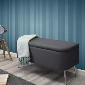 Image of Ella Flat Linen Ottoman Storage Blanket Box Chest Seat - Grey - Grey
