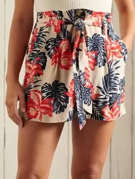Image of Superdry Printed Paperbag Shorts - White, Size 8, Women
