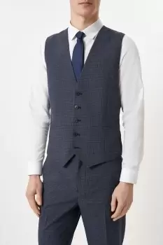 Image of Tailored Fit Navy Overcheck Waistcoat
