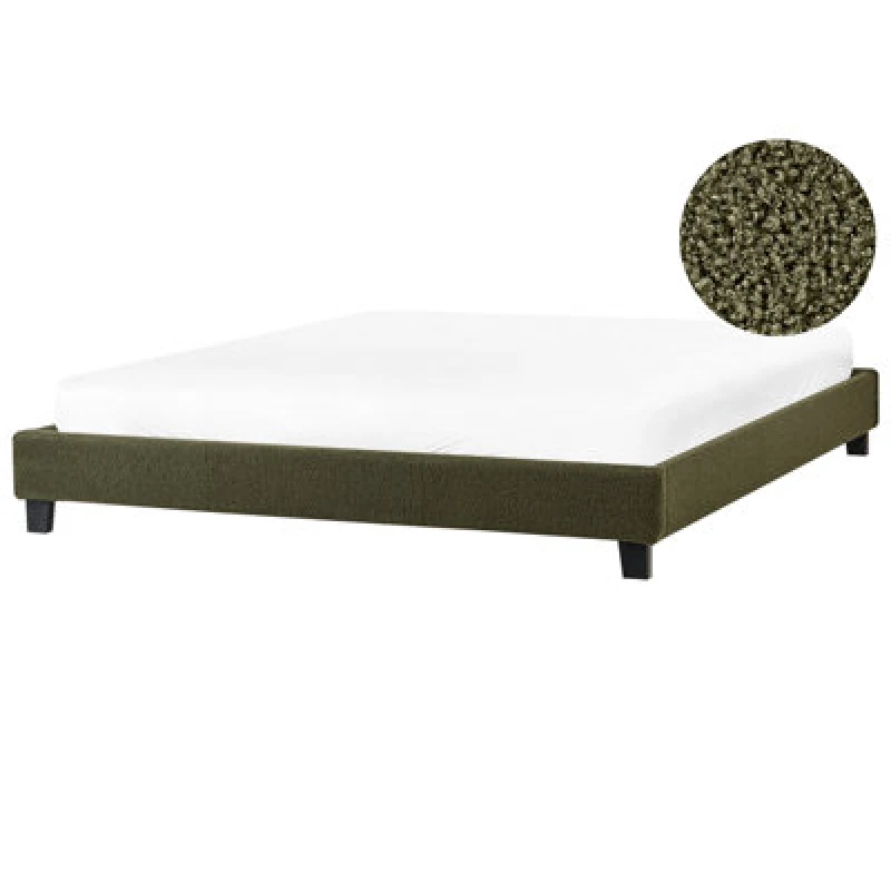 Image of Beliani Bed Without Headboard Boucle Roanne 180 X 200 Cm (Eu Super King) Dark Green