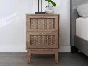 Image of LPD Bordeaux Rattan and Oak 2 Drawer Bedside Cabinet Flat Packed