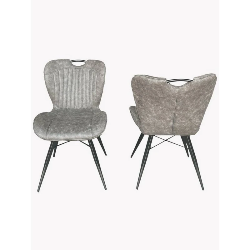 Image of Jaipur Furniture Ltd Dining Fabric Chair with Metal Legs (Set of 2) - Grey/Black - Assembly Required in Grey Grey Unisex