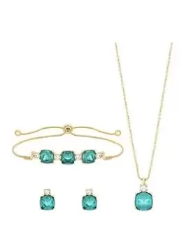 Image of Jon Richard Gold Plated Green Open Stone Trio Set - Gift Boxed, Yellow Gold, Women