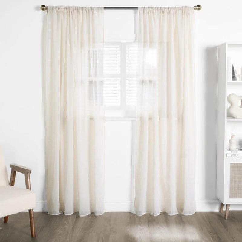 Image of OHS OHS Linen Look Voile Curtains 2 Panels Net Rod Slot Top Pair in Natural Size: 140cm width x 220cm drop Natural 140cm width x 220cm drop Unisex 5