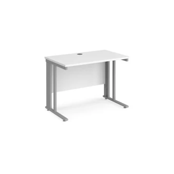Image of Office Desk 1000mm Rectangular Desk With Cable Managed Leg White Tops With Silver Frames 600mm Depth Maestro 25