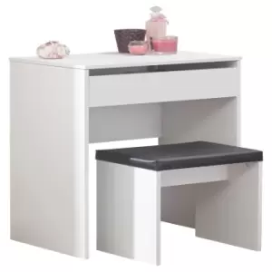 Image of Compact Dressing Table And Stool Set With Storage And Hidden Mirror White
