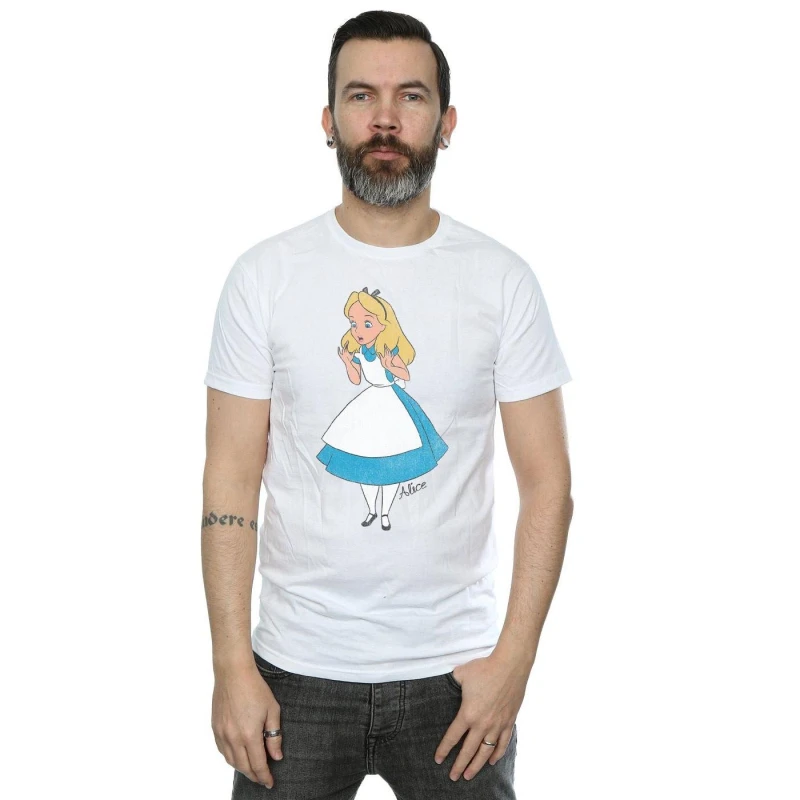 Image of Disney Men Alice In Wonderland Surprised Alice T-Shirt in White Size: Small White S Male 5057245571593