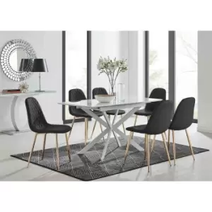 Image of Furniture Box LIRA 120 Extending Dining Table and 6 Black Corona Gold Leg Chairs