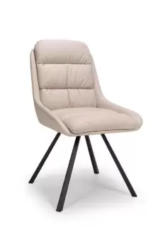 Image of Set Of 2 Cream Faux Leather Swivel Dining Room Chairs With Metal Legs