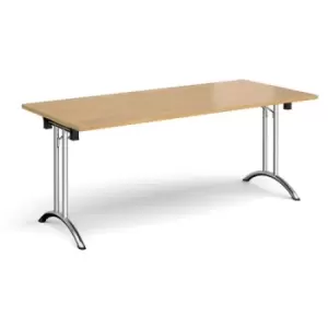 Image of Rectangular folding leg table with chrome legs and curved foot rails 1800mm x 800mm - oak