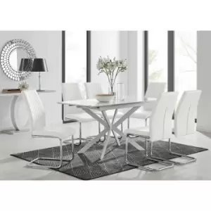 Image of Lira 120 Extending Dining Table and 6 White Lorenzo Chairs - White