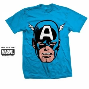 Image of Marvel Comics Captain America Big Head Mens Blue T Shirt Medium