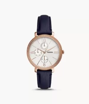 Image of Fossil Women Jacqueline Multifunction Blue Eco Leather Watch