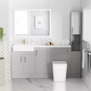Image of 1800mm - 2100mm Grey Toilet and Sink Unit with Tall Cabinet Matt Worktop and Brushed Brass Fittings - Coniston