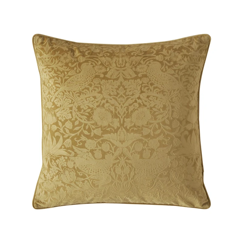 Image of William Morris At Home Strawberry Thief Embossed Cushion, 50x50cm, Cider