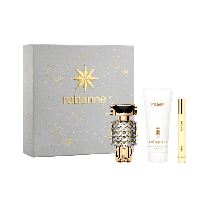 Image of Rabanne Set Rabanne Fame Eau de Parfum 50ml + Perfumed body lotion 100ml + Fame Eau de Parfum 10 ml Clear female 50ml