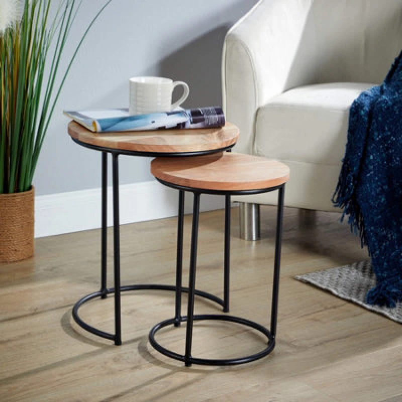Image of Home Source Elkart Acacia Nest Of 2 Round Tables
