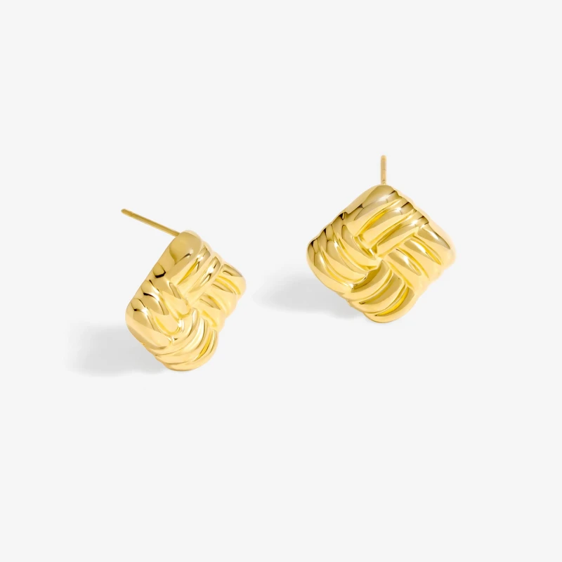 Image of Jon Richard Gold Plated Square Ridge Earrings Gold female One Size