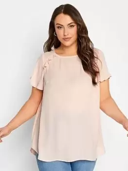 Image of Yours Frill Detail Short Sleeve Top - Pink, Size 20, Women