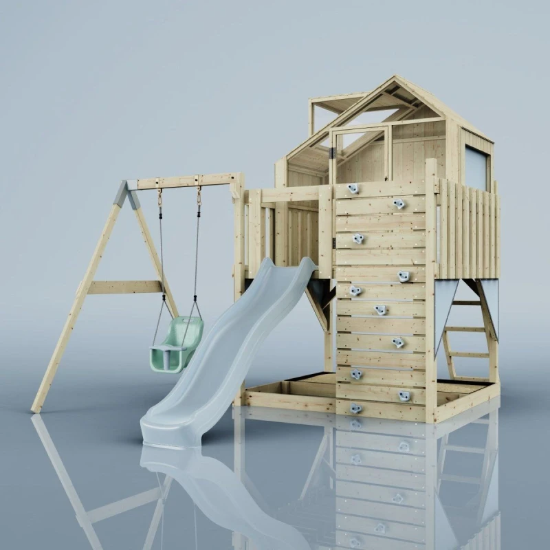 Image of OutdoorToys PolarPlay Kids Climbing Tower & Playhouse - Swing Eerika Mist in Beige Beige Unisex