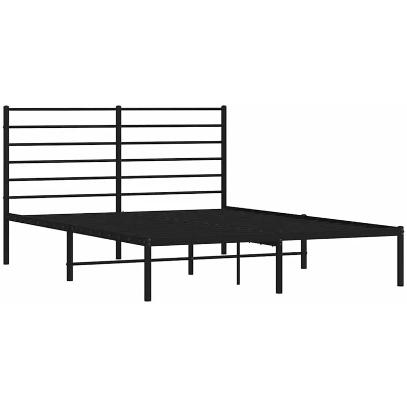 Image of Vidaxl Metal Bed Frame With Headboard Black 135X190 Cm 4ft6 Double, Black 352318