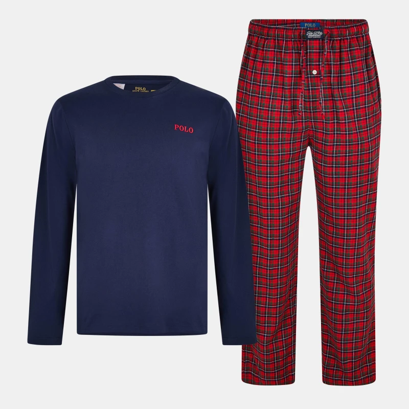 Image of Polo Ralph Lauren Mens Long Sleeve Pyjama Set Nvy/Red Plaid male XL