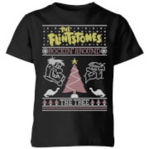 Image of Flintstones Rockin Around The Tree Kids Christmas T-Shirt - Black - 5-6 Years