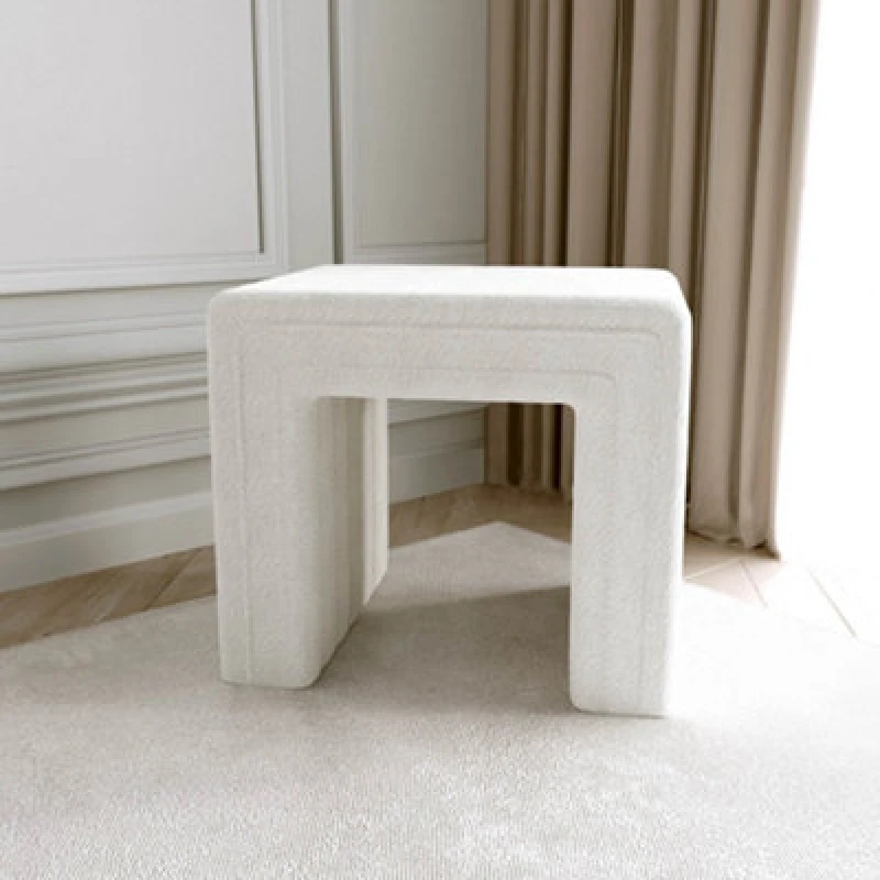 Image of CARME Home Aspen Ivory Boucle Stool For Bedroom Living Room Home Decoration