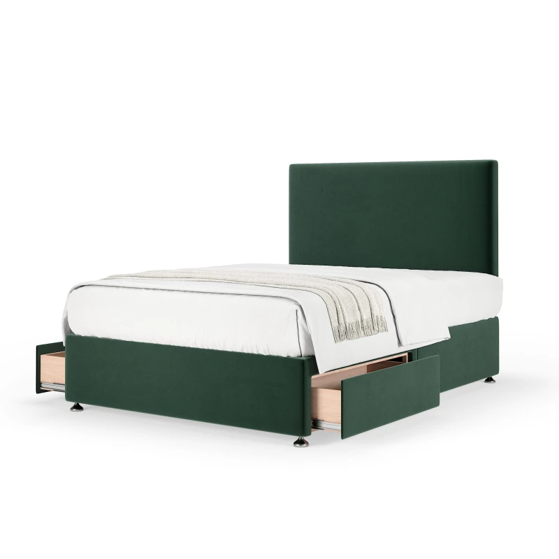 Image of Bedmaster Bedmaster Plush Velvet 2 Drawer Divan Base And Plain Headboard in Emerald Size: Single Emerald Single Unisex 7867871369840