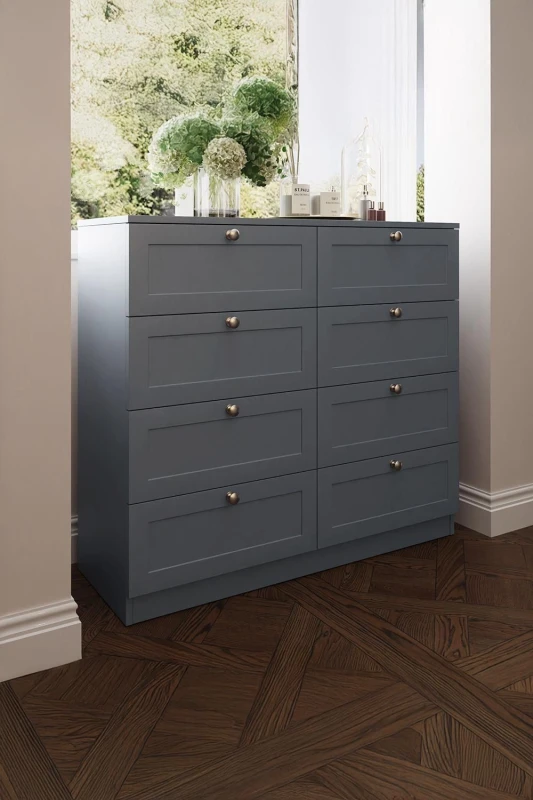 Image of FWStyle FWStyle Dark GRey 8 Drawer Chest Of Drawers Panelled Design Grey One Size Unisex 5056413127334
