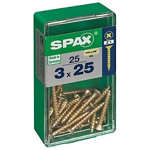 Image of Spax Pz Countersunk Zinc Yellow Screws - 3 X 25mm Pack Of 25